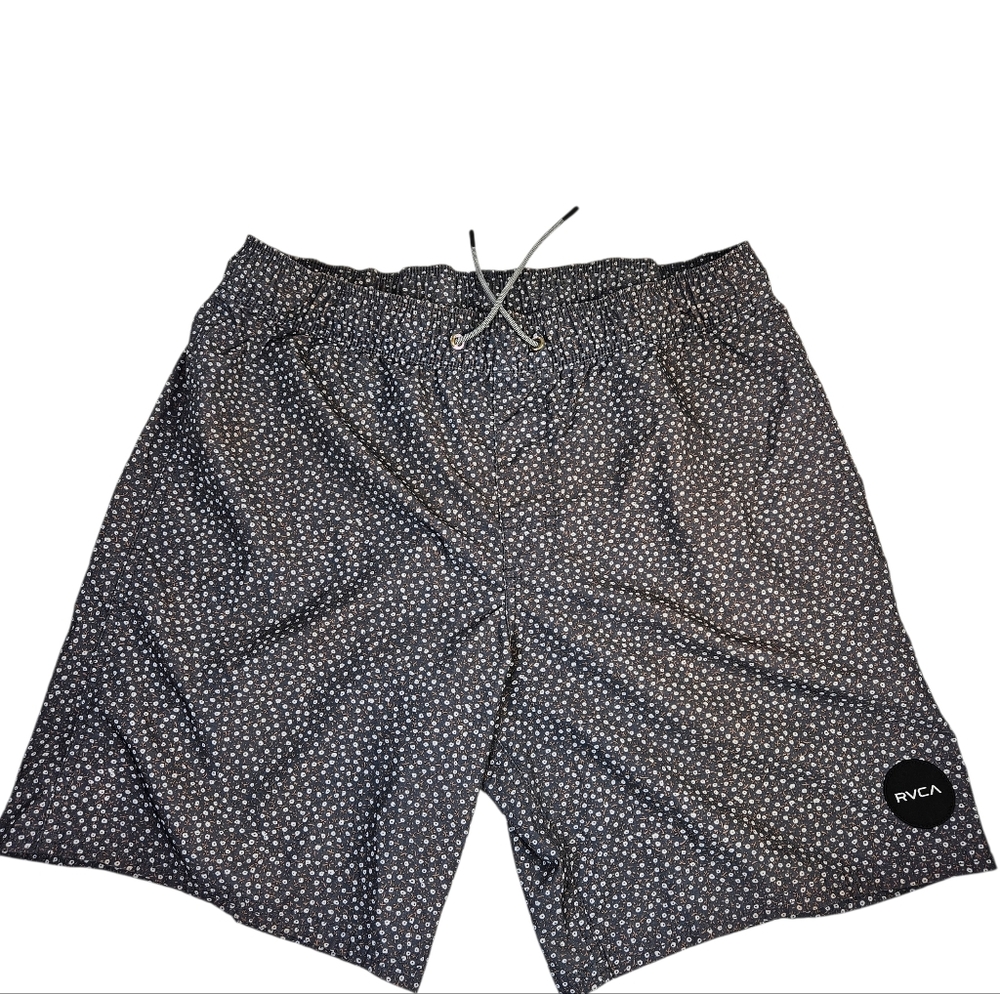 RVCA Black Athletic Shorts with White Micro Dot Print